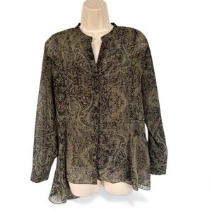 Soft Surroundings Silk Blouse & Matching Tank Set Women’s Sheer Paisley Top SP